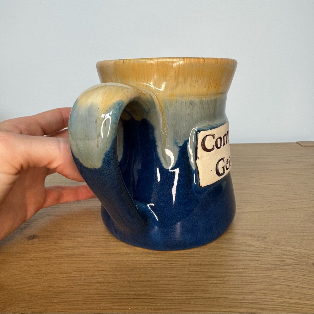 Vintage 90’s Y2K Blue and Tan Ceramic 'Computer Genius' Mug - Picture 6 of 7
